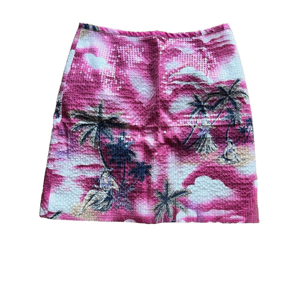 Le Superbe Sequin Mini Skirt Ocean Park Pink Cotton Lined Size 2 Hawaiian Hula